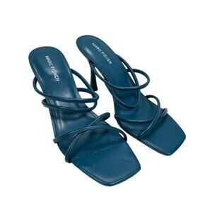Marc Fisher LTD Fashyn Strappy Heeled Mules Teal Blue Square Toe Sandals Size 9M
